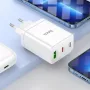 HOCO Cargador de pared 35W Dual USB-C + USB-A PD y QC3.0 con cable USB-C a Lightning, blanco