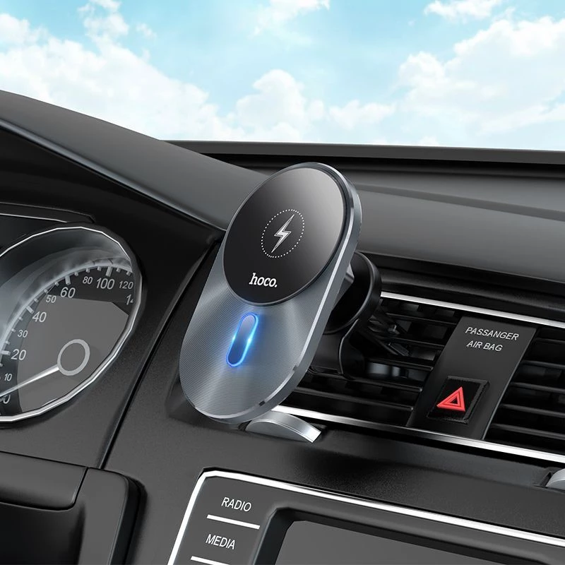 Hoco CA91 soporte magnético para coche con carga inalámbrica rápida Magic, 15W, gris