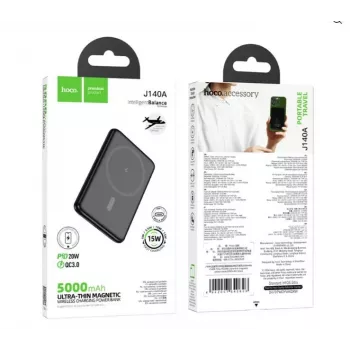 Hoco J140A Tony PD20W Batería Portátil Magnética Ultra-Thin (5000mAh) Negra
