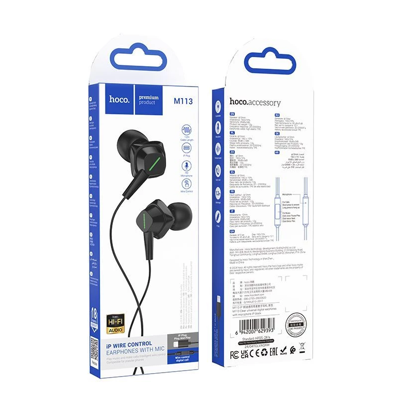 Hoco M113 Auriculares digitales universales transparentes con micrófono para iPhone/iPad (Lightning)