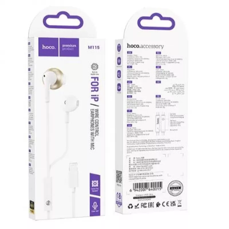 Auriculares universales Hoco M115 Sagacious con micrófono, in-ear, con cable, jack 3.5mm, blancos