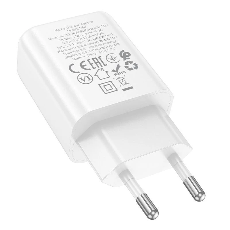 Cargador Hoco N60 Gentle de un puerto PD20W (EU) blanco