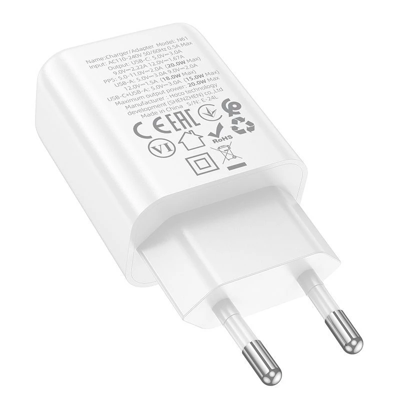 Hoco N61 Gentle PD20W+QC3.0 Cargador (EU) Blanco