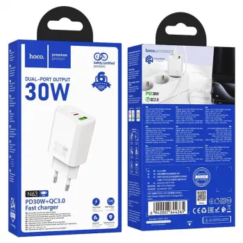 Cargador Hoco N63 Gentle PD30W+QC3.0 (EU) blanco