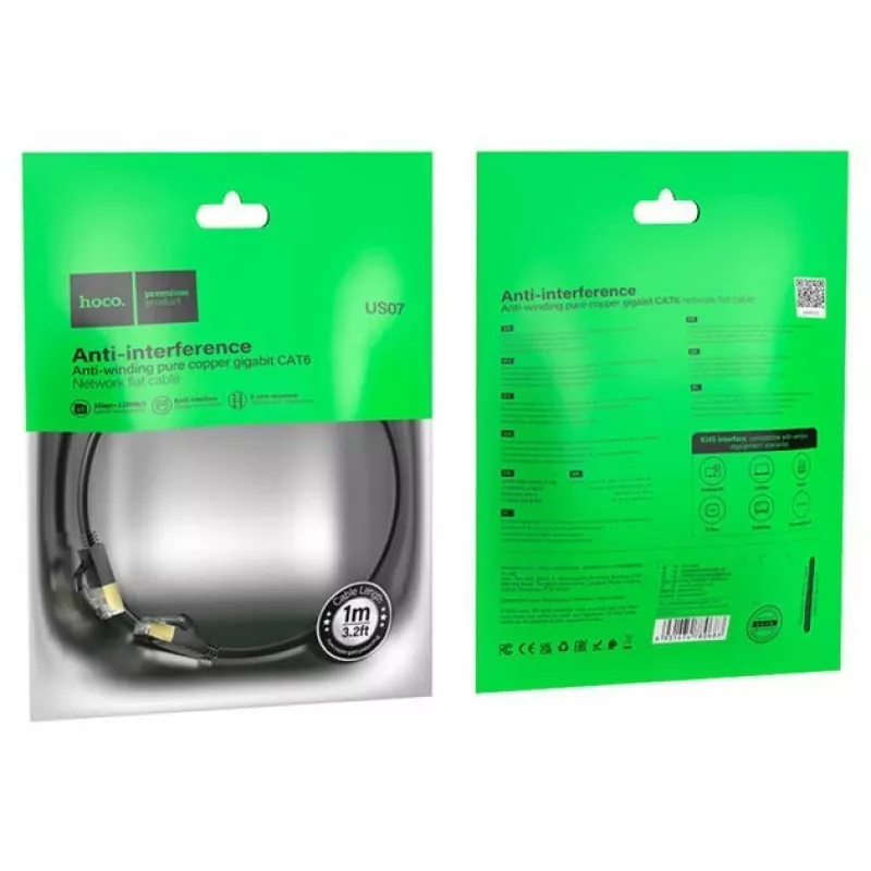 HOCO US07 cable de red plano general de cobre puro (1m) negro