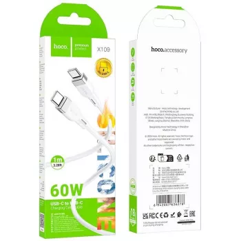 Hoco X109 Energy Cable de carga y datos de silicona 60W USB-C a USB-C 1m blanco