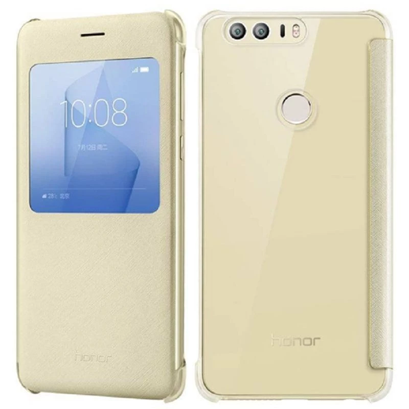HONOR 8 Funda tipo libro dorada - Funda con Smart Window