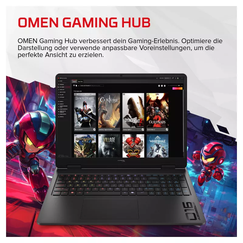 HP HyperX OMEN 16-ap1490ng Portátil gaming de 16 pulgadas WUXGA 165Hz, AMD Ryzen 9 8940HX, 24GB RAM, 512GB SSD, GeForce RTX 5070, FreeDOS