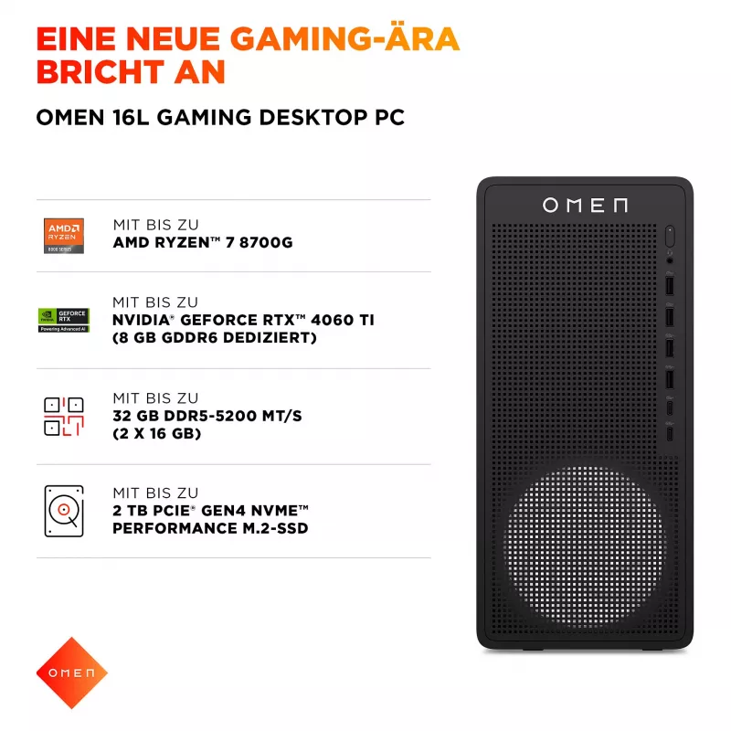 HP OMEN 16L TG03-0473ng sobremesa gaming (Ryzen 7 8700F, 16GB DDR5, 1TB SSD, RTX 5060 Ti, sin sistema operativo, Shadow Black)