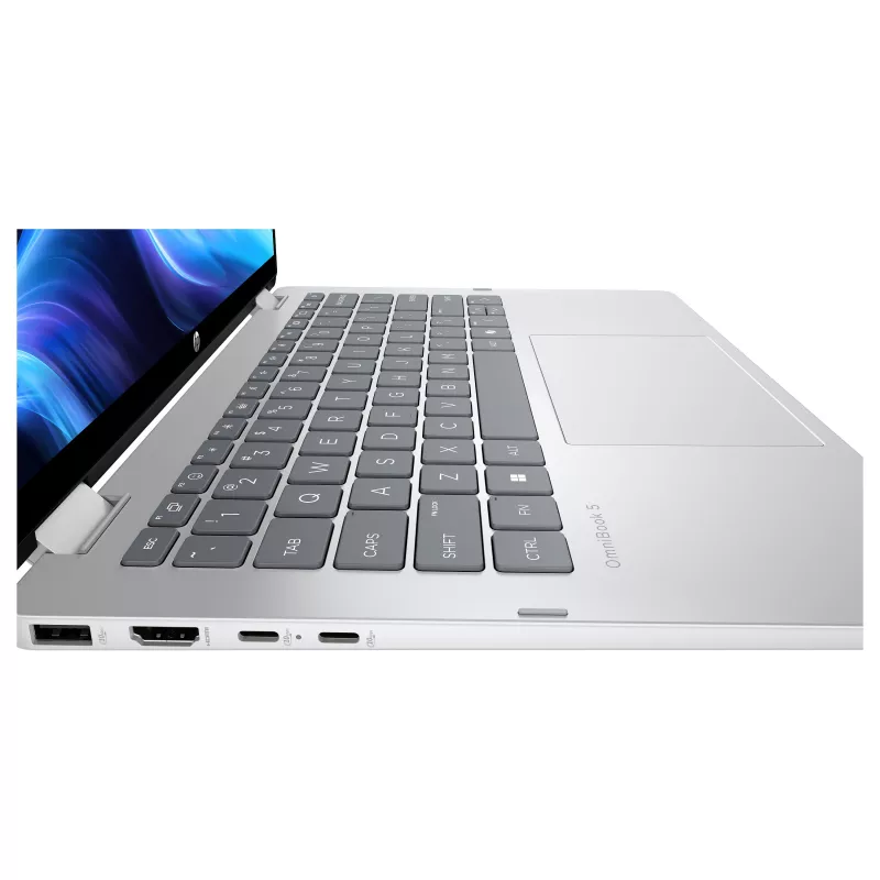 HP OmniBook 5 Flip 14-fp0051ngx portátil 2-in-1, 14 inch WUXGA táctil, Intel Core 5 120U, 16GB RAM, 512GB SSD, Windows 11 Home, teclado alemán