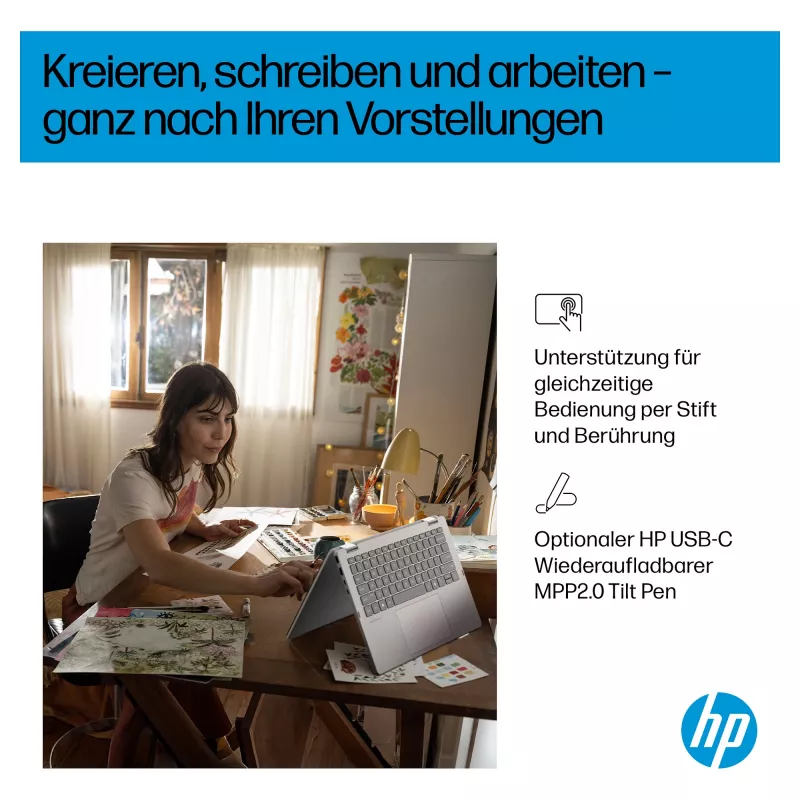 HP OmniBook 5 Flip 14-fp0450ngx portátil 2 en 1, Intel Core 5 120U, 16GB RAM, 512GB SSD, 14 inch táctil FHD, Windows 11 Home, teclado alemán
