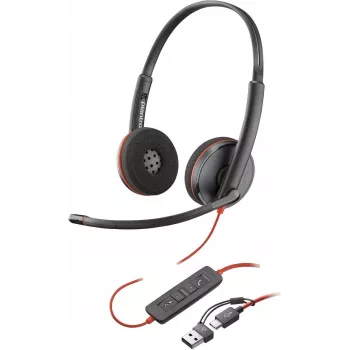 Auriculares con cable HP Poly Blackwire 3220 estéreo USB-C + adaptador USB-C/A, negros