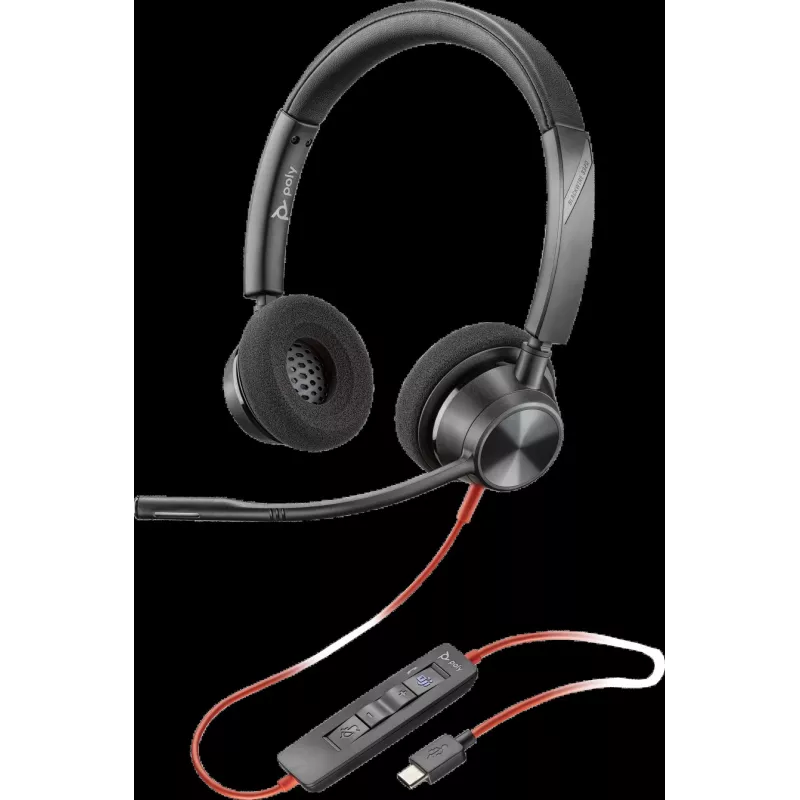 HP Poly Blackwire 3320-M Auricular con cable USB-C con micrófono de diadema, cancelación de ruido, Negro