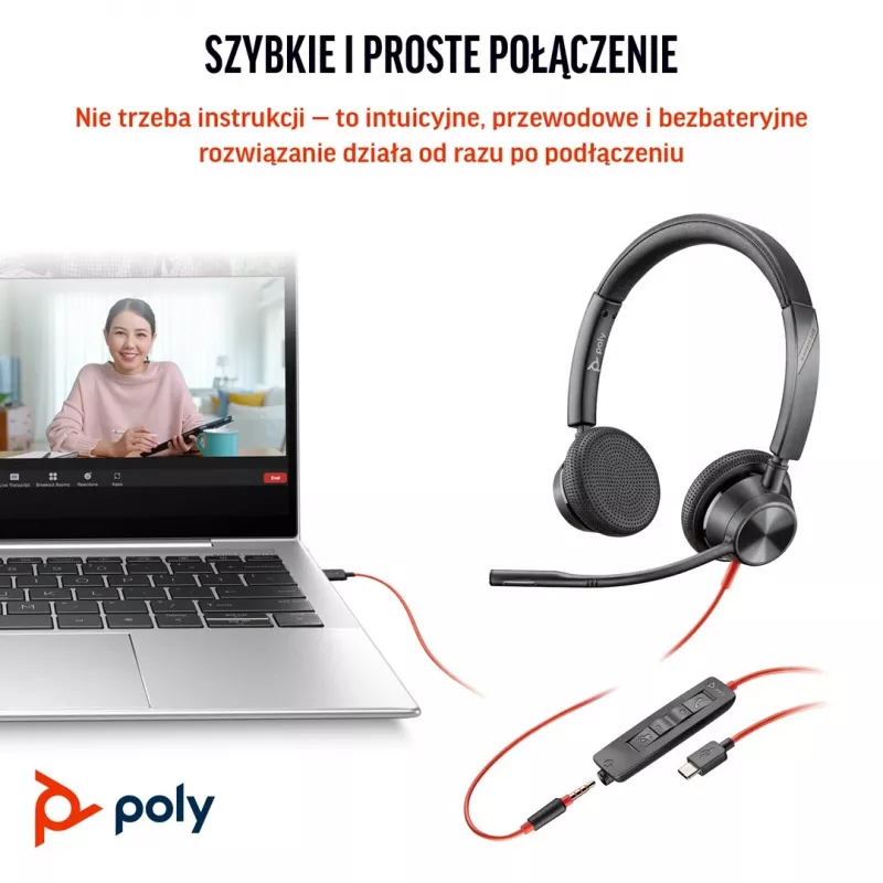 HP Poly Blackwire 3325 auriculares estéreo certificados para Microsoft Teams USB-C + jack 3,5mm + adaptador USB-C/A