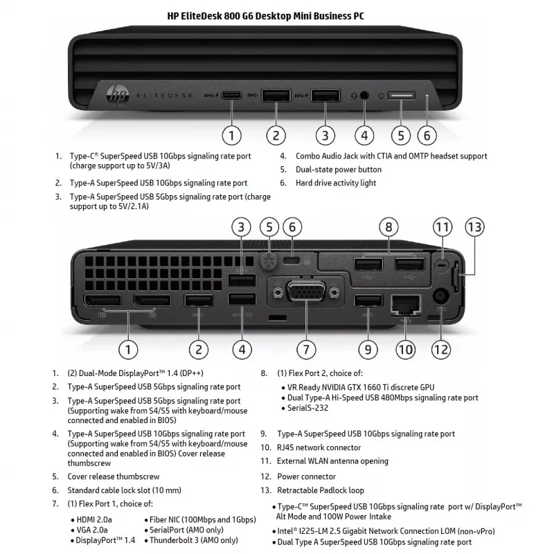 HP Renewed Grade B EliteDesk 800 G6 Mini PC de sobremesa - Intel Core i5-10500T, 16GB RAM, 256GB SSD, Intel UHD Graphics 630, Windows 11 Pro