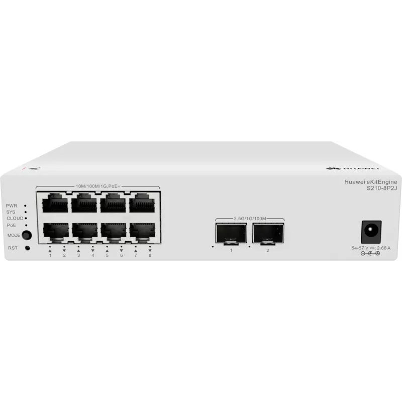 Huawei S210-8P2J Switch gestionado L2 con 8 puertos Gigabit PoE+ y 2 uplinks SFP, 128W de presupuesto PoE 98012922-001