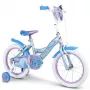 Huffy Frozen Bicicleta de niña de 16 pulgadas con ruedines, cesta delantera y freno de contrapedal