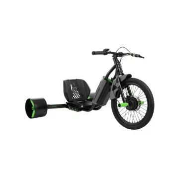 Triciclo de derrape Huffy Green Machine, 36V eléctrico, negro/verde, motor sin escobillas 350W, rueda delantera de 20 inch, dirección de doble palanca, asiento de cubo ajustable, a partir de 8 años, 150 lbs máx.