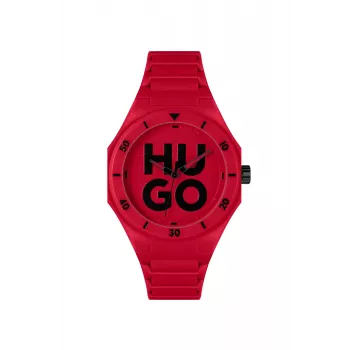 HUGO Reloj de hombre Velocity cronógrafo de cuarzo 42mm carcasa de acero inoxidable correa de silicona negra 1530328