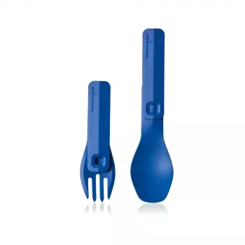 HumanGear Uno GoBites Click Set de cuchara y tenedor Azul