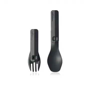 HumanGear Uno GoBites Click Set de cubiertos de viaje cuchara y tenedor gris