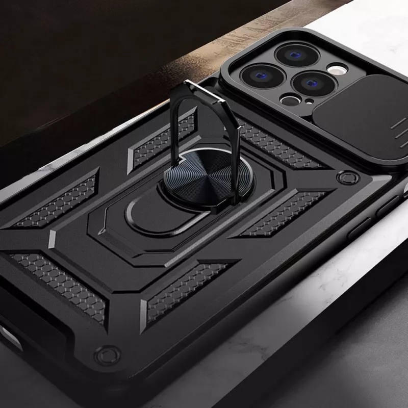 Hurtel Funda Hybrid Armor Camshield para Huawei nova Y90, funda reforzada con tapa para cámara, negra