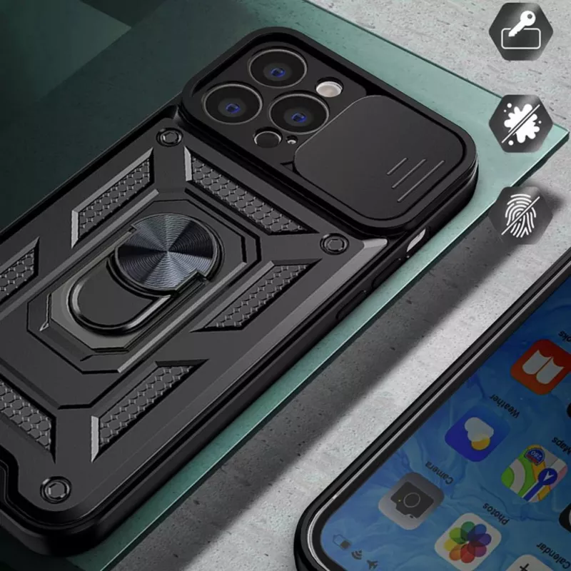 Hurtel Funda Hybrid Armor Camshield para Huawei nova Y90, funda reforzada con tapa para cámara, negra