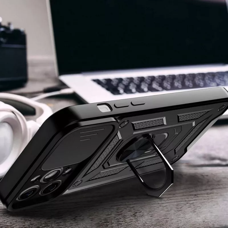 Hurtel Funda Hybrid Armor Camshield para Huawei nova Y90, funda reforzada con tapa para cámara, negra