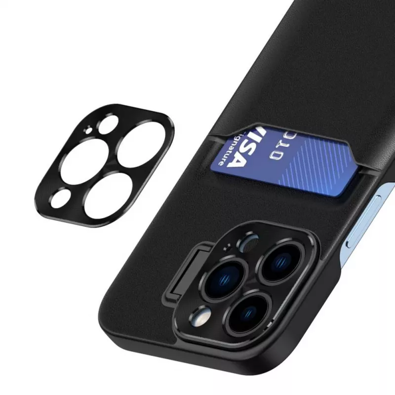 HURTEL iLike Apple iPhone 14 funda de cuero con soporte y tarjetero negra