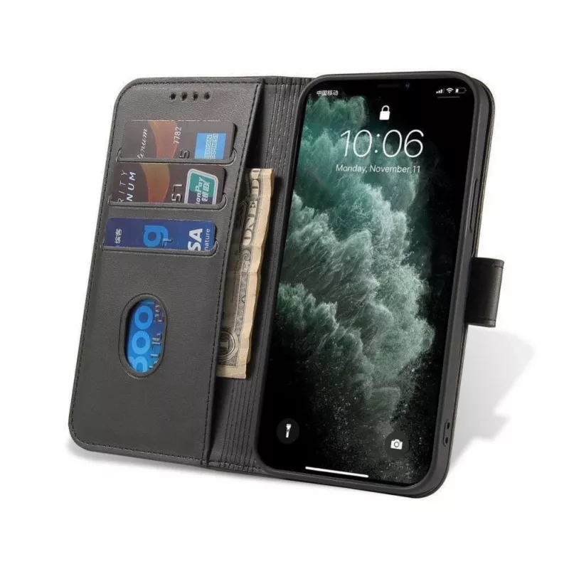 Hurtel Magnet Case funda elegante con solapa y función de soporte para OnePlus Nord N200 5G negro