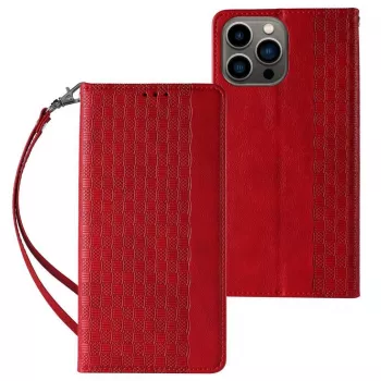 Hurtel Funda Magnet Strap para iPhone 13 Pro Max - funda tipo cartera con cordón y colgante extraíbles - roja