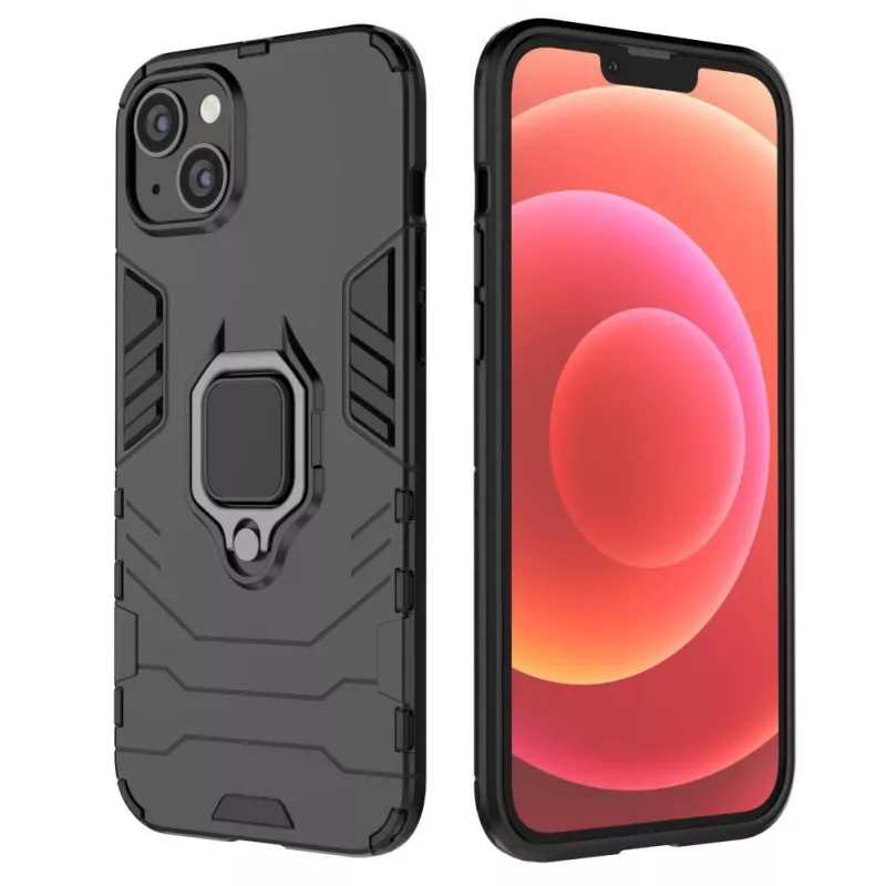 Hurtel Funda Ring Armor para iPhone 14 Plus, funda blindada con soporte magnético, anillo, negra