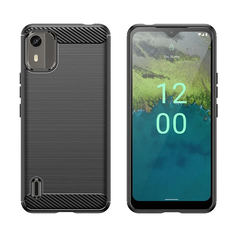 Funda de silicona carbono Hurtel para Nokia C12 / C12 Pro / C12 Plus - Negra