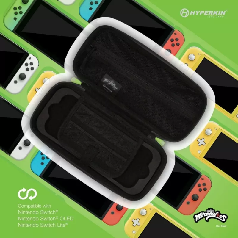 Hyperkin M07541-MTCN Funda rígida, verde, multicolor, PEVA, para Nintendo Switch Lite, antichoque, resistente al agua, bolsa de transporte