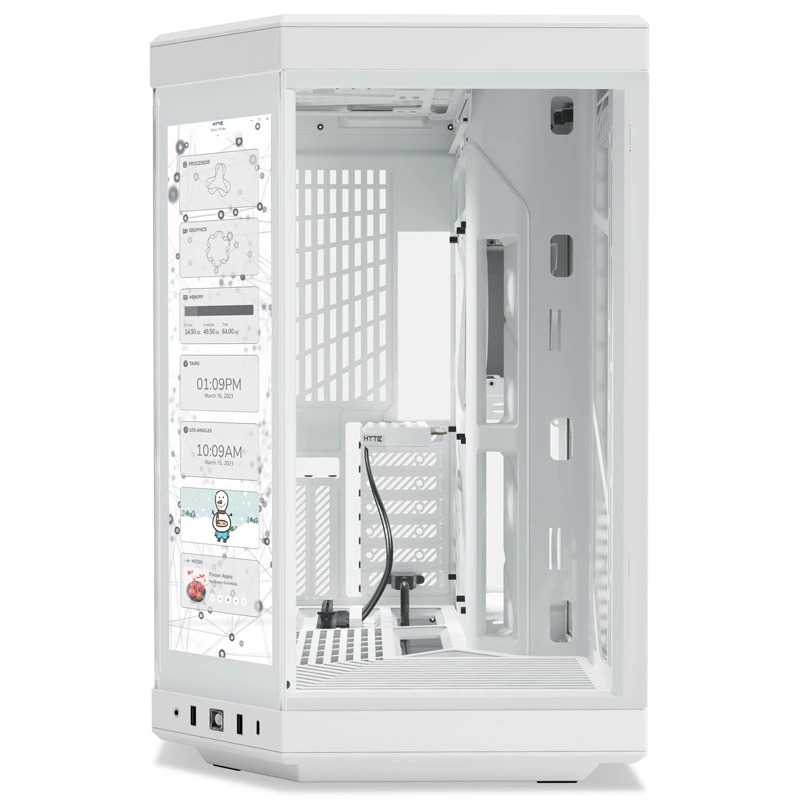 HYTE Y70 Touch caja mid-tower, blanca, pantalla táctil LCD de 14,1 pulgadas, cristal templado, E-ATX/ATX/mATX/Mini-ITX