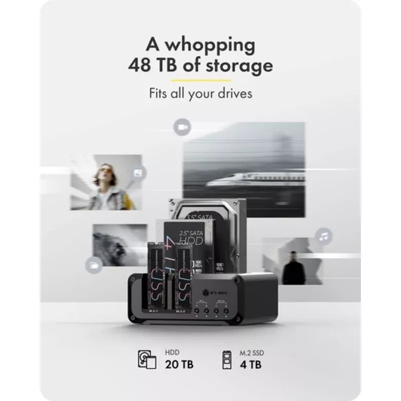Estación de acoplamiento Icy Box Club Case 2925 4 bahías – 2x M.2 NVMe y 2x 2.5/3.5 SATA HDD/SSD, USB 3.2 Gen 2 (10 Gbps)