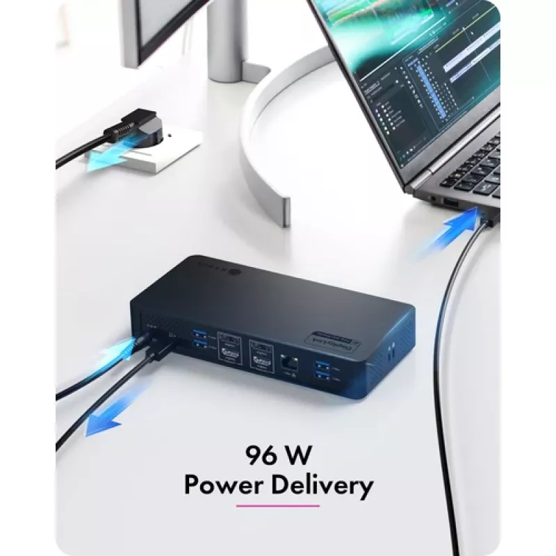 Docking station ICY BOX Heart Dock 2255 11 en 1, DisplayLink DL-6950, 2x HDMI/DP 4K@60Hz, Power Delivery 96W, Gigabit LAN, USB-C/A 10Gbps