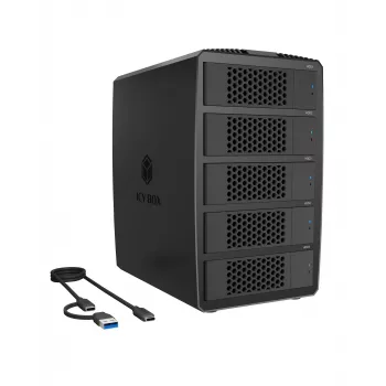 ICY BOX IB-RD3705-CU3 Sistema RAID para 5x 2.5/3.5 SATA HDD a USB 3.2 Gen 1, 5 Gbps, RAID 0, 1, 10, 3, 5, Single, Large, Clone
