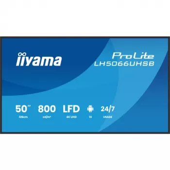 IIYAMA LH5066UHSB-B1AG pantalla digital signage 50 inch 4K UHD IPS con Android, 2x HDMI, USB-C, 500 cd/m²