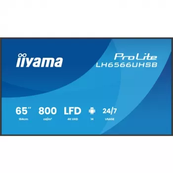 IIYAMA LH6566UHSB-B1AG pantalla de señalización digital 65 pulgadas 4K UHD con Android 11, 500 cd/m², 2x HDMI, USB-C, DP, WiFi, funcionamiento 18/7