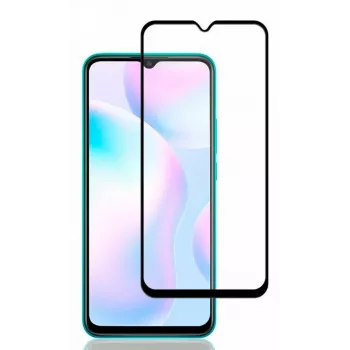 iLike Protector de Pantalla Cristal Templado 2.5D Full Glue Marco Negro para Xiaomi Redmi 9A
