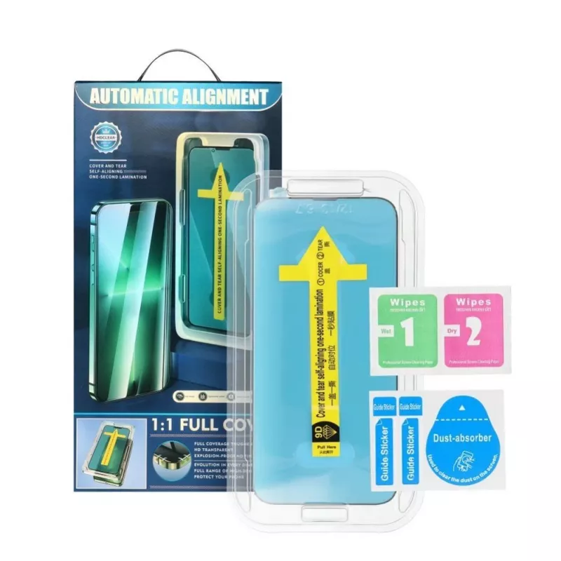 iLike Apple Cristal Templado Full Glue 5D para iPhone 13 / 13 Pro / 14 Negro + Aplicador