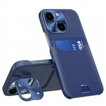 Funda con soporte y cartera para tarjetas iLike Apple iPhone 14 de piel azul