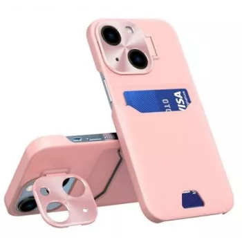 iLike Apple iPhone 14 funda de piel Stand con tarjetero y soporte rosa