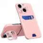 iLike Apple iPhone 14 funda de piel Stand con tarjetero y soporte rosa