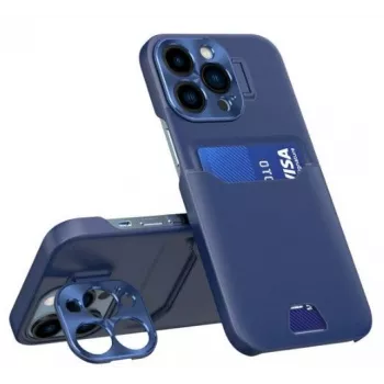 iLike Apple iPhone 14 Pro Funda de Piel con Soporte y Tarjetero Azul
