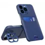 iLike Apple iPhone 14 Pro Funda de Piel con Soporte y Tarjetero Azul
