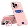 iLike Funda cartera con soporte para Apple iPhone 14 Pro Max, funda de pie de piel, rosa