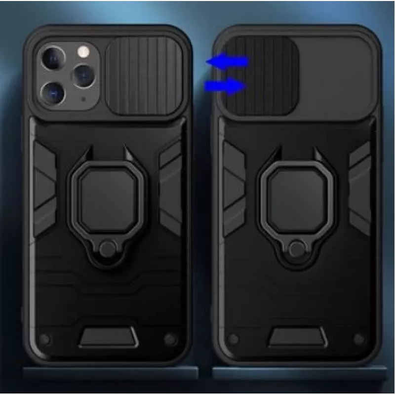 Funda iLike Apple iPhone 14 Pro Max Ring Lens negra - funda protectora híbrida con anillo integrado, protección de lente de cámara, amortiguación de impactos, compatible con carga inalámbrica