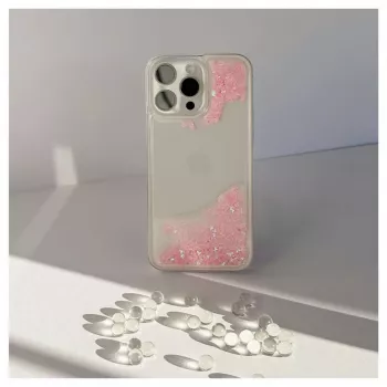 iLike Apple iPhone 15 Pro Max Funda de silicona Water Glitter Rosa